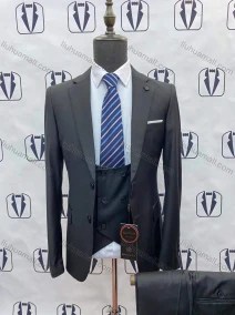 Wholesale Men's Business Double Breasted Plain Blazer&Vest&Pants Formal Suit 3 Piece Sets 788-Black#, LIUHUA CLOTHING WHOLESALE