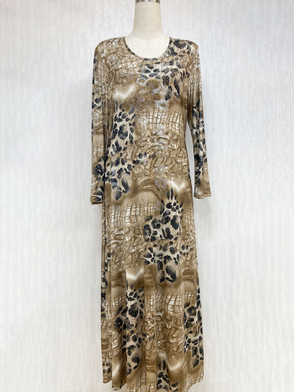 Women's Elegant Slim Leopard Floral Print Maxi Dress, Clothing Wholesale Market -LIUHUA, Floral%20Dress