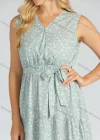 Wholesale Women's Casual V Neck Sleeveless Belted Ditsy Floral Maxi Dress - Liuhuamall