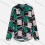 Wholesale Women's Fashion Collared Chain Splicing Print Long Sleeve Button Down Shirt With Tie preview