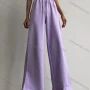 Wholesale Women's Casual Plain High Waist Pockets Split Hem Wide Leg Pants preview