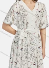 Wholesale Women's Casual Elastic Cuff Pearl Decor Floral Print Lace Up Dress 28523# - Liuhuamall