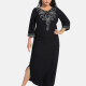 Women's African Embroidery Robe 3/4 Sleeve Split Side Curved Hem Maxi Dress Black Clothing Wholesale Market -LIUHUA