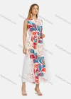 Wholesale Women's Notched Neck Sleeveless Abstract Print Midi Tank Dress With Belt - Liuhuamall