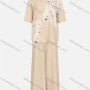 Wholesale Women's Casual Round Neck Half Sleeve Splicing Blouse&Elastic Waist Wide Leg Pants 2 Pieces Set preview