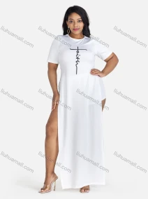 Wholesale Women's Sexy Loose Fit Crew Neck Short Sleeve Split Side Dress, LIUHUA CLOTHING WHOLESALE