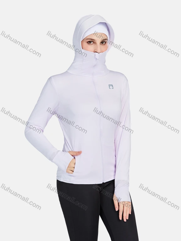 Wholesale Women's Sporty Hooded Dual Pockets Windproof Slim Fit Long Sleeve Jackets 1389-Purple#