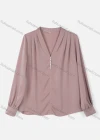 Wholesale Women's Causal V Neck Long Sleeve Pearl Plain Blouse - Liuhuamall