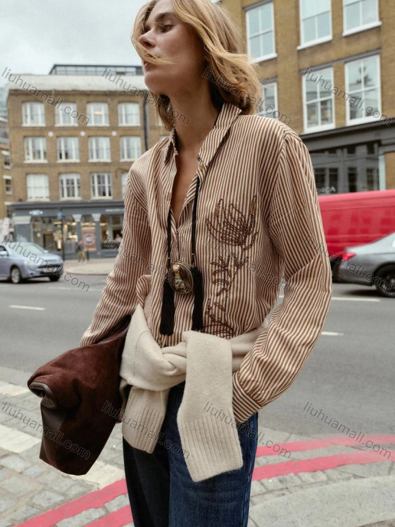 Wholesale Long Sleeve Embroidery Striped Graphic polo cotton