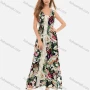 Wholesale Women's Casual Bateau Neck Sleeveless Guipure Lace Floral Print Boho Maxi Tank Dress 726# preview