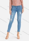 Wholesale Women's Casual Plain Skinny Distressed Ripped Patch Pocket Jeans - Liuhuamall