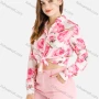 Wholesale Women's Fall Peony Print Button Front Knot Hem Crop Shirt preview