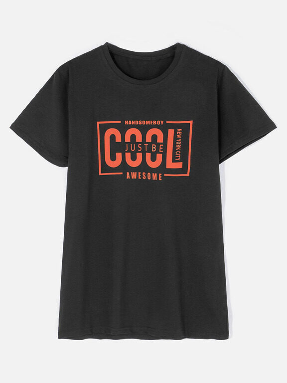 Men's Casual Crew Neck Short Sleeve Letter Graphic T-shirts, Clothing Wholesale Market -LIUHUA, MEN, Casual-Top