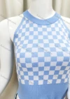 Wholesale Women's Slim Round Neck Sleeveless Checkerboard Print Tank Top - Liuhuamall