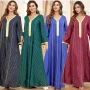 Wholesale Women's Arabic Muslim Islamic V Neck Splicing Dubai Embroidery Abaya Maxi Dress 3396# preview