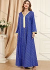 Wholesale Women's Arabic Muslim Islamic V Neck Splicing Dubai Embroidery Abaya Maxi Dress 3396# - Liuhuamall