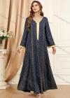 Wholesale Women's Arabic Muslim Islamic V Neck Splicing Dubai Embroidery Abaya Maxi Dress 3396# - Liuhuamall