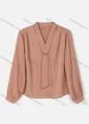 Wholesale Women's Causal Tie Neck Long Sleeve Plain Blouse - Liuhuamall