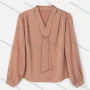 Wholesale Women's Causal Tie Neck Long Sleeve Plain Blouse preview