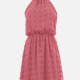 Women's Casual Plain Halter Swiss Dots Elastic Waist Ruched Lace Short Dress LS3013# 10# Clothing Wholesale Market -LIUHUA