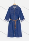 Wholesale Women's Lapel Zipper Pockets Denim Dress With Belt - Liuhuamall