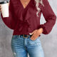 Women's Casual V Neck Long Sleeve Appliques Embroidered Swiss Dot Plain Blouse 24# Clothing Wholesale Market -LIUHUA