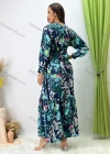 Wholesale Women's Elegant Mock Neck Bishop Sleeve Allover Floral Print Baroque Maxi Dress With Belt - Liuhuamall