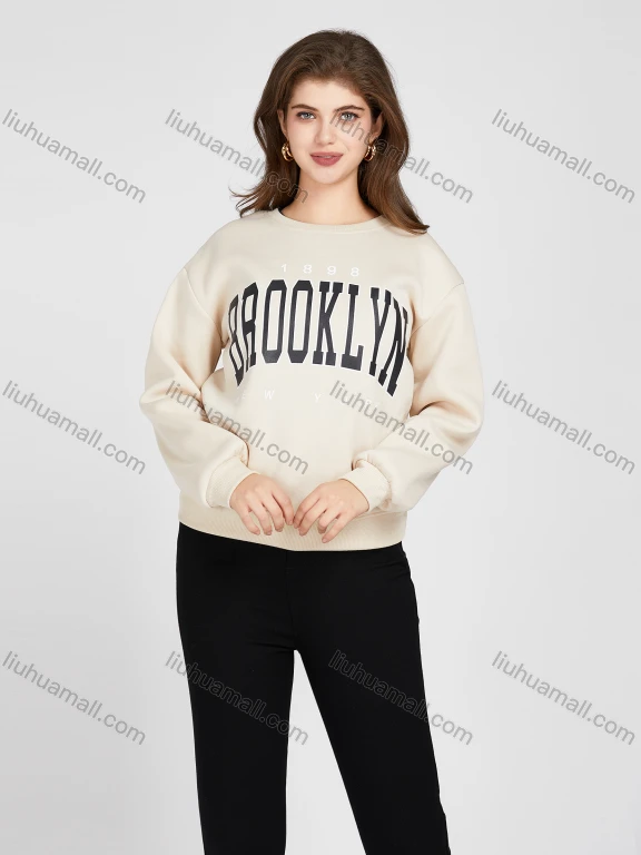 Wholesale Women's Casual Crew Neck Letter Print Long Sleeve Loose Fit Sweatshirt K1201#