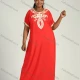 Wholesale Women's Plus Size Golden Embroidery Round Neck Short Sleeve African Maxi Dress Red Clothing Wholesale Market Liuhua