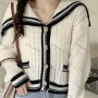 Wholesale Women's Casual Contrast Cable Knit Button Down Knit Cardigan 8126# preview