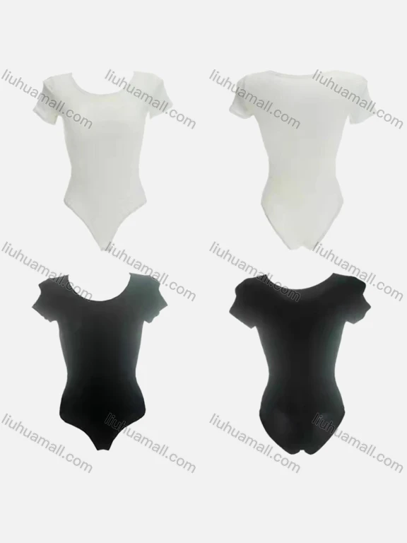 Wholesale Women's Basic Plain Round Neck Short Sleeve Bodycon Bodysuits