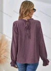 Wholesale Women's Casual Plain Shirred Swiss Dot Long Sleeve Blouse - Liuhuamall