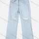 Wholesale Women's Distressed Ripped Denim Button Wide Leg Duel Pocket Denim Jeans Light Blue Guangzhou Clothing Wholesale Market & Suppliers -LIUHUAMALL