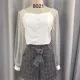 Women's Casual Mesh Sleeve Button Down Blouse & Grid Print Shorts Set White & Gray Clothing Wholesale Market -LIUHUA