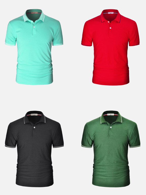 Men's Classic Striped Slim Fit Two Button Placket Short Sleeve Polo Shirt, Clothing Wholesale Market -LIUHUA, Men, Men-s-Tops
