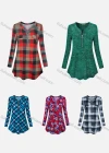 Wholesale Women's Crew Neck Half Zip Fake Pocket Adjustable Sleeve Tunic - Liuhuamall