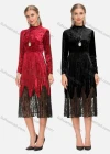 Wholesale Women's Elegant Mock Neck Long Sleeve Velvet Lace Hem Midi Dress - Liuhuamall