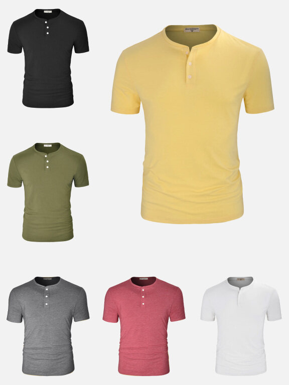 Men's Short Sleeve Plain Slim Fit Henley Shirt, Clothing Wholesale Market -LIUHUA, Men
