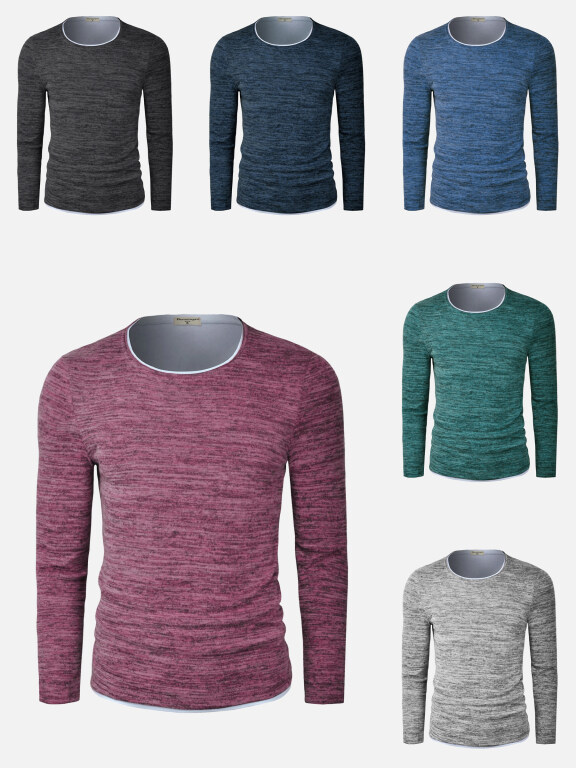 Men's Silm Fit Duo Layered Space Dye Long Sleeve T-Shirt X0029#, Clothing Wholesale Market -LIUHUA, Men, Men-s-Tops, Men-s-Hoodies-Sweatshirts