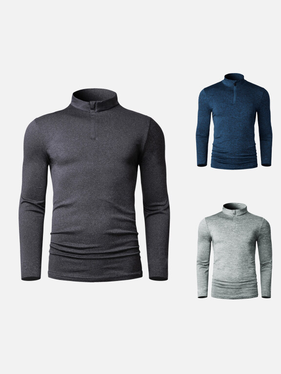 Men's Sports Stand Collar Quarter Zip Long Sleeve Running Workout Pullover Sweatshirt X002#, Clothing Wholesale Market -LIUHUA, Men