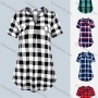Wholesale Women's Casual Notched Neck Plaid Print Curved Hem Tunic preview