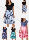 Wholesale Women's Casual V Neck Short Sleeve Stitching A-Line Dress - Liuhuamall