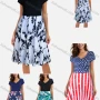 Wholesale Women's Casual V Neck Short Sleeve Stitching A-Line Dress preview