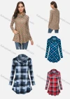 Wholesale Women's Casual Cowl Neck Long Sleeve Dual Pocket Plaid Print Tunic - Liuhuamall