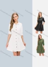 Wholesale Women's Casual Button Front Patch Pocket Shirt Dress With Belt - Liuhuamall