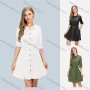 Wholesale Women's Casual Button Front Patch Pocket Shirt Dress With Belt preview