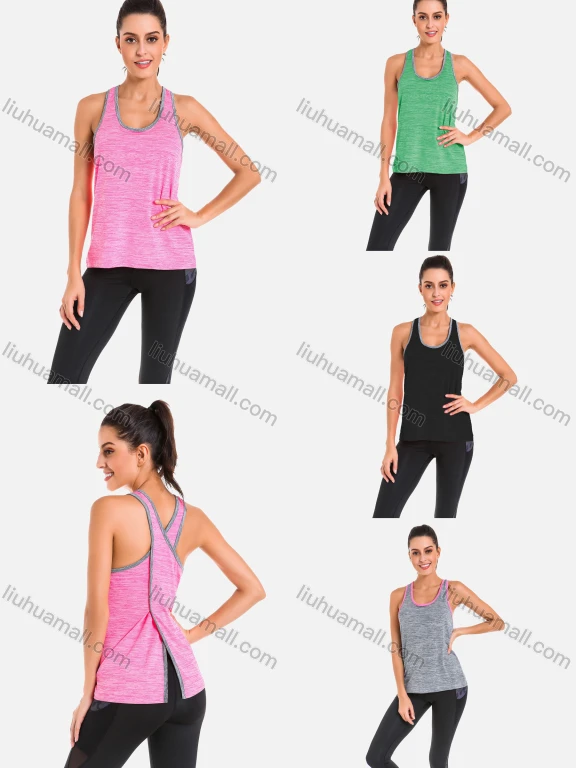 Wholesale Women's Scoop Neck Contrast Trim Space Dye Workout Running Tank Top