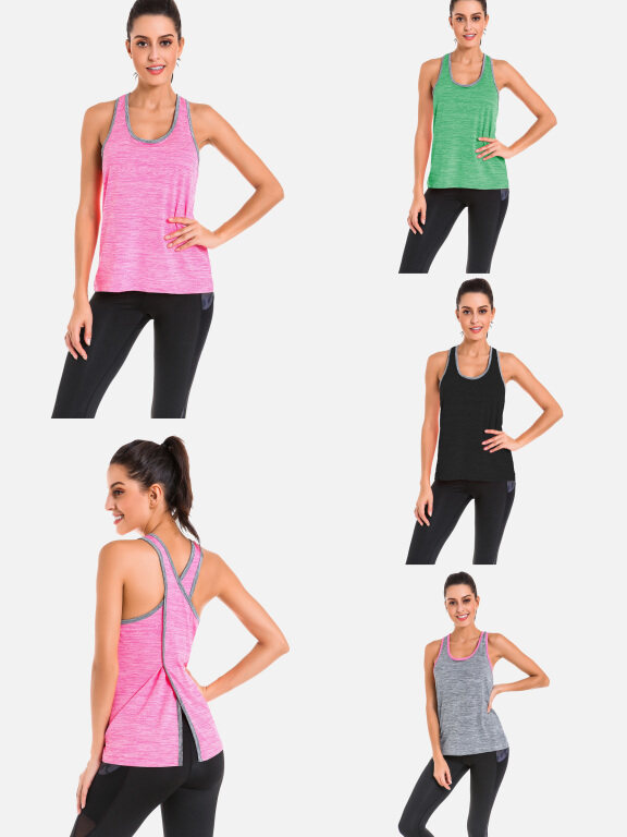 Women's Scoop Neck Contrast Trim Space Dye Workout Running Tank Top, Clothing Wholesale Market -LIUHUA, WOMEN, Sportswear