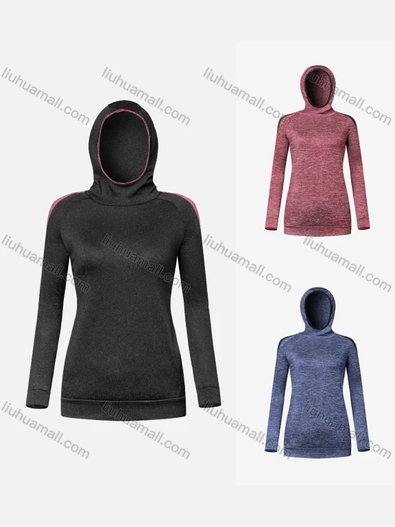 Wholesale Women's Sports Quick Dry Breathable Colorblock Hooded Sweatshirt With Pockets