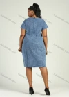 Wholesale Women's Casual Round Neck Short Sleeve Star Pattern Dual Pockets Slit Midi Denim Dress - Liuhuamall